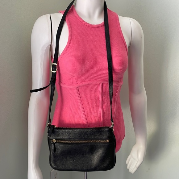 Talbots Handbags - Talbots pebbled black leather zipper cross body shoulder bag